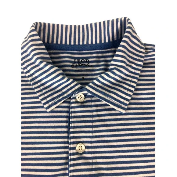 IZOD Saltwater Men's Blue White Stripe Short Sleeve‎ Polo Shirt Size Small - Picture 3 of 8